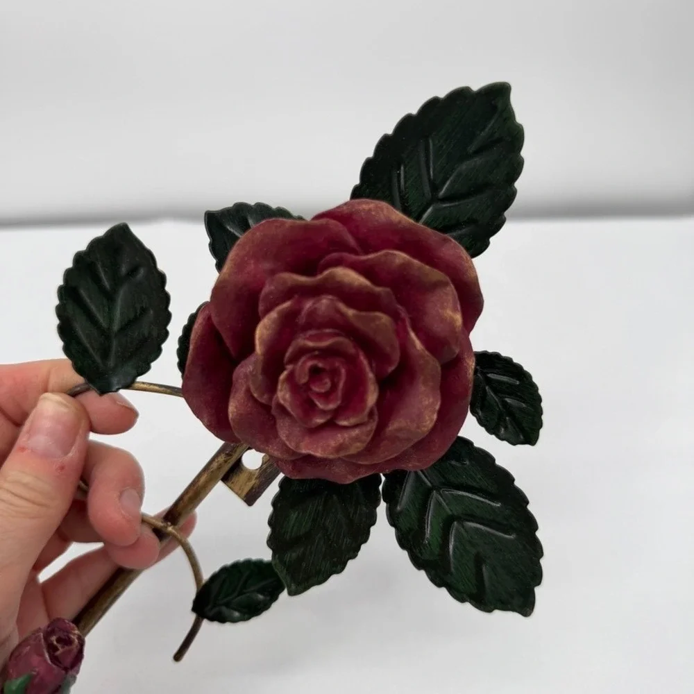 Rose Wall Hook Metal Floral Decorative Hanger Shabby Chic Toleware French Decor
